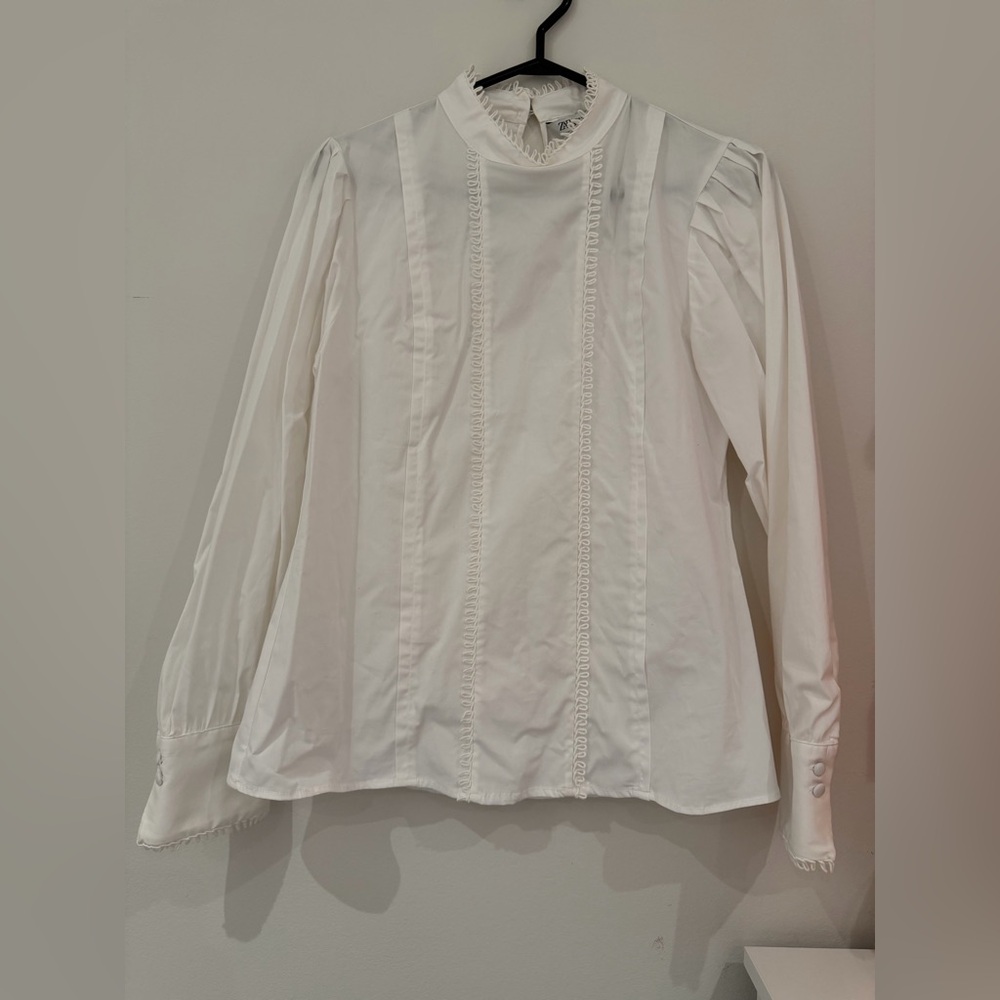 Zara Classic White Blouse 97% Cotton